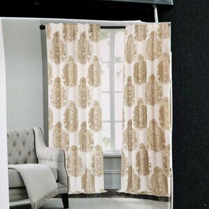Nicole Miller 2 Pk Cotton Window Panels White Gold Metallic Paisley 52x96 Ea